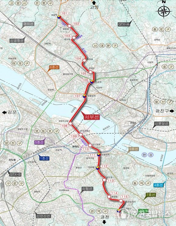 서부선 도시철도 노선도